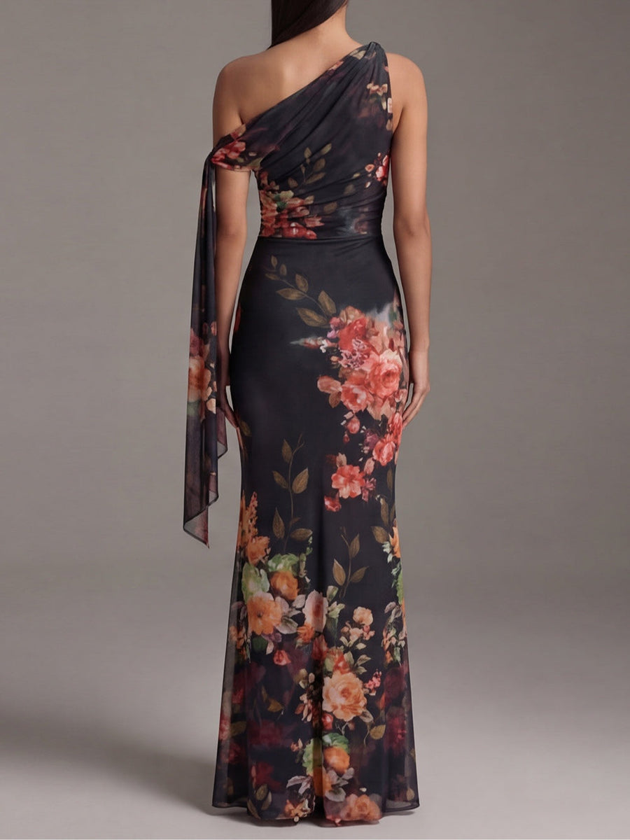 Genevieve - Floral One-Shoulder Maxi Dress