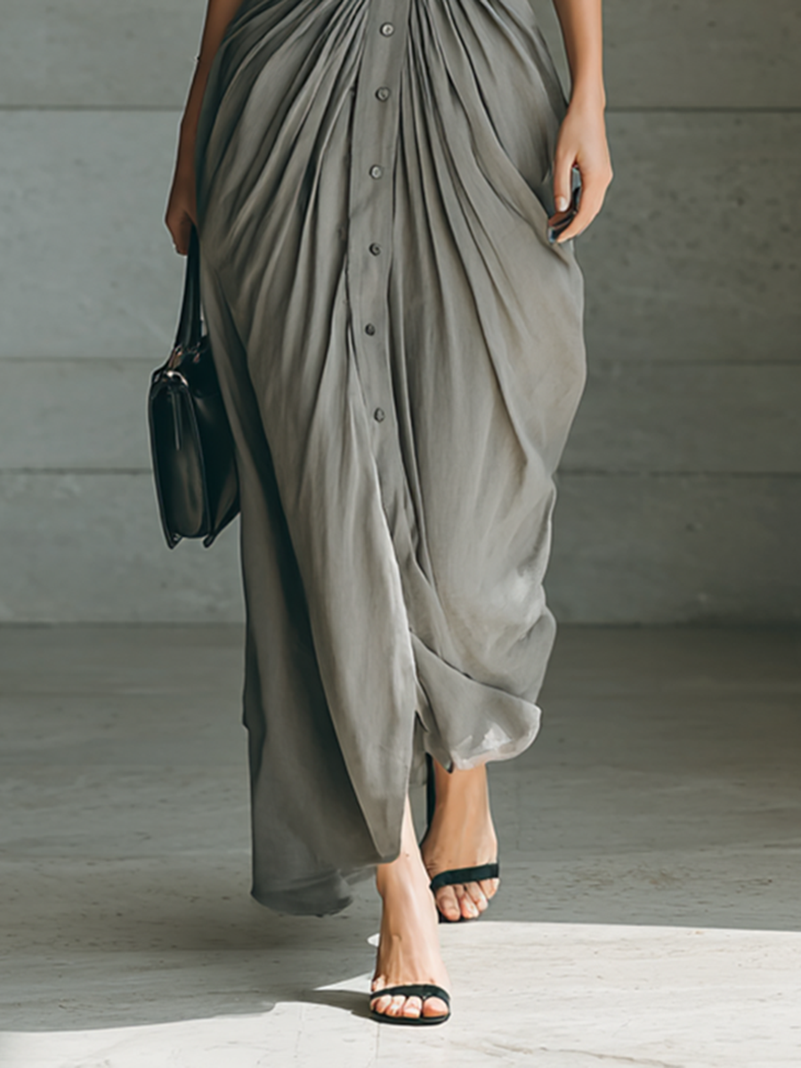 Florence - Pleated Belted Shirt Maxi Dress