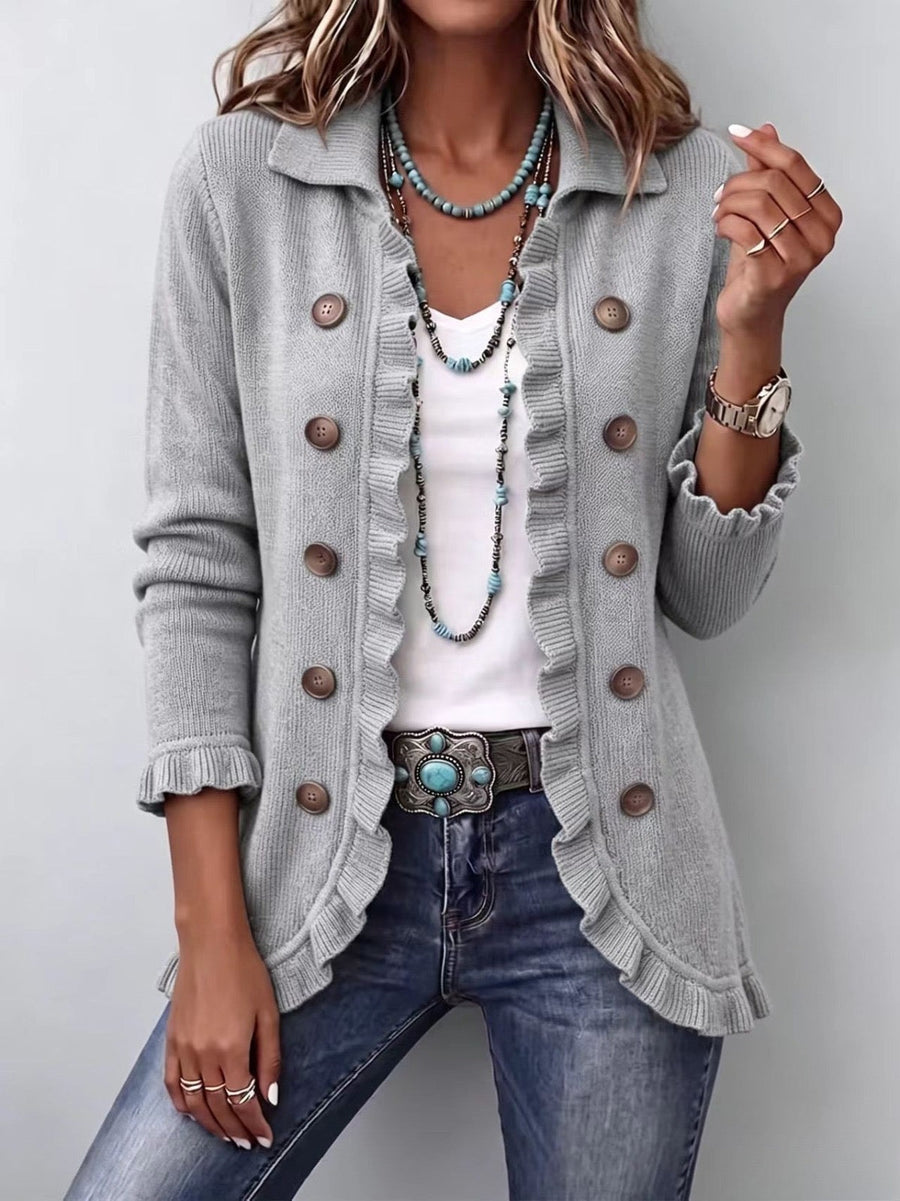 Clara - Ruffled Grey Knit Cardigan