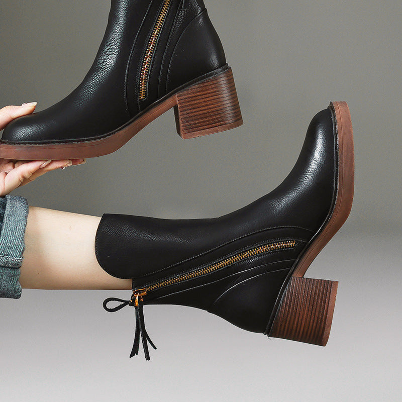Hedda | Comfortable Block-Heel Ankle Boots with Side Zip