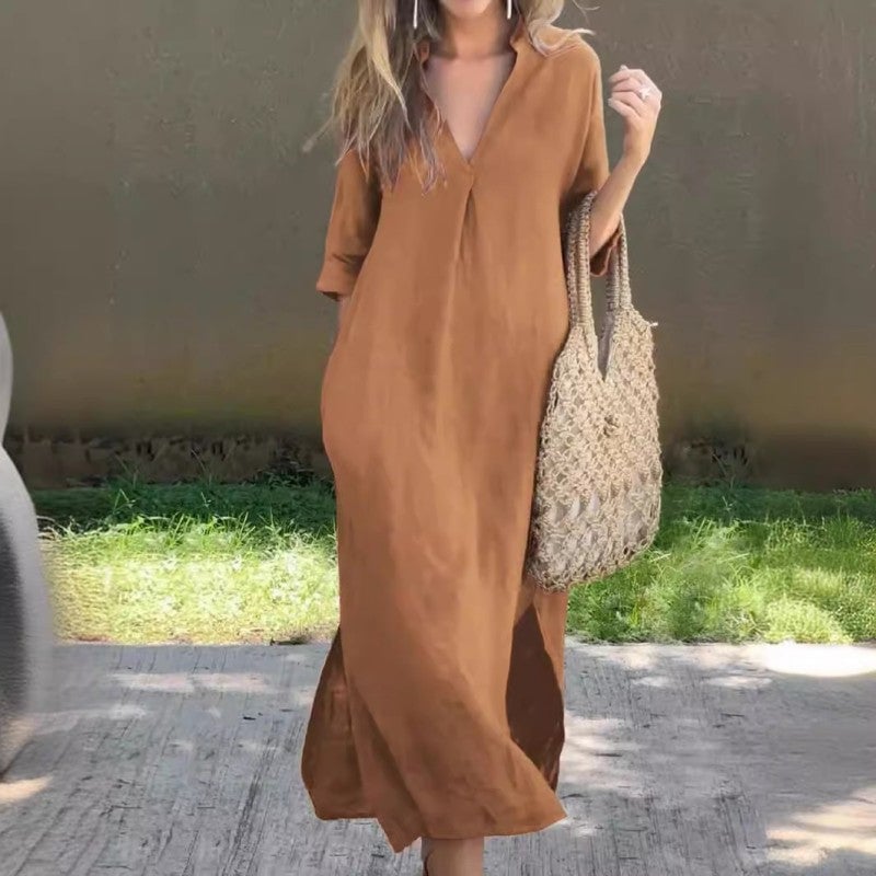 Vianne - Relaxed V-Neck Maxi Dress