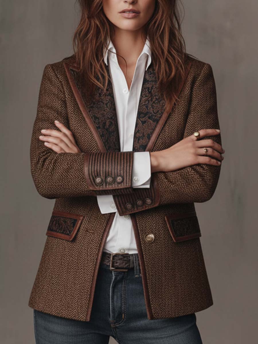 Bronwen - Herringbone Panel Tailored Blazer