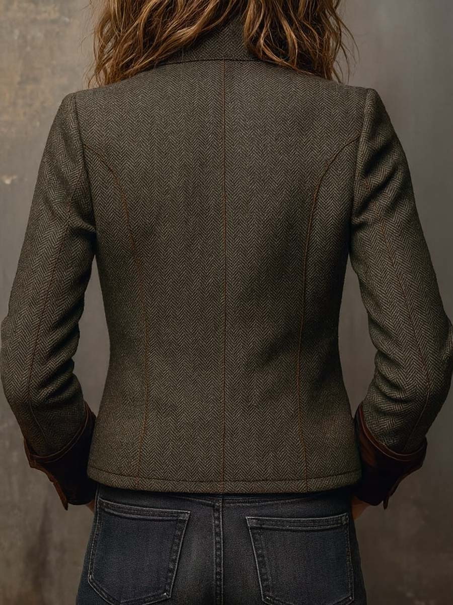 Bryony - Herringbone Contrast Trim Jacket