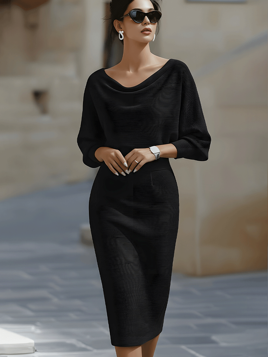 Margot - Draped Batwing Sleeve Midi Dress