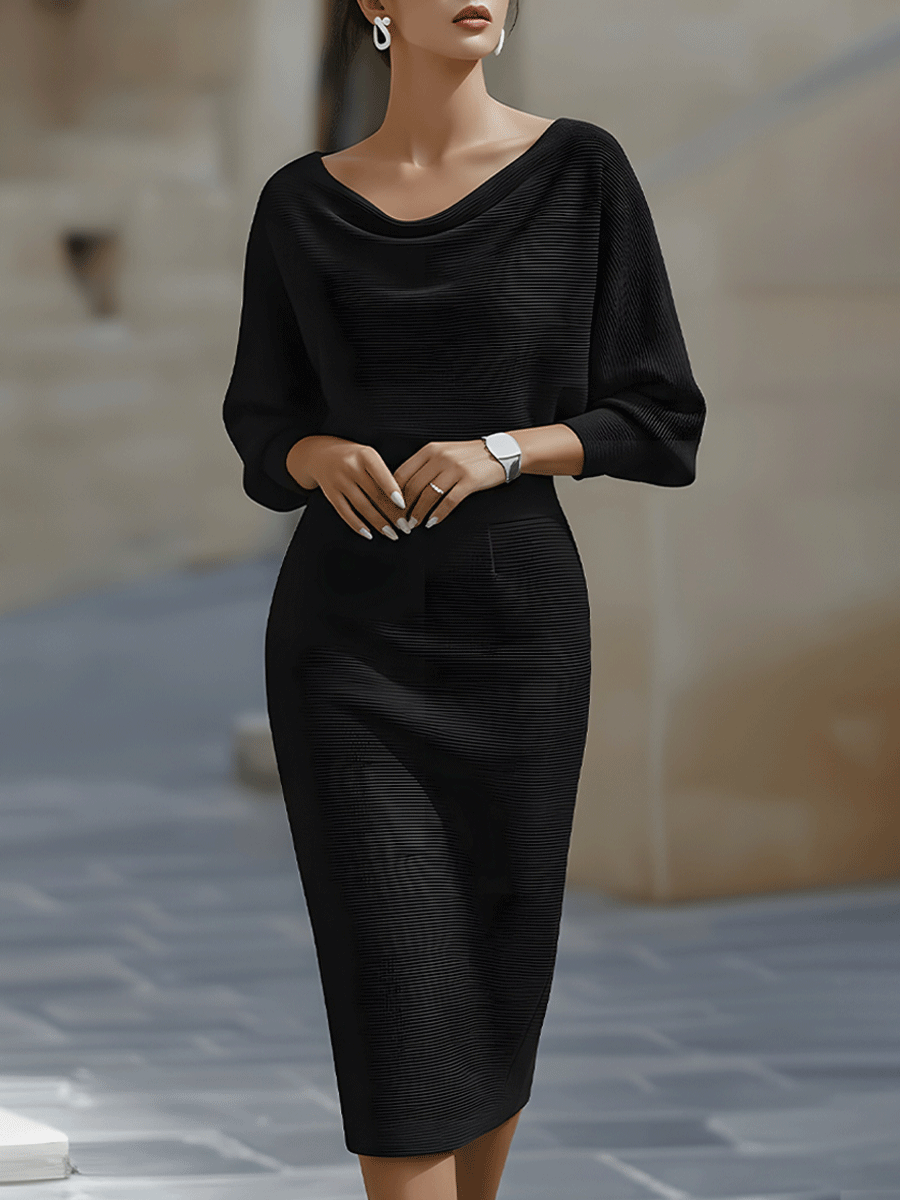 Margot - Draped Batwing Sleeve Midi Dress