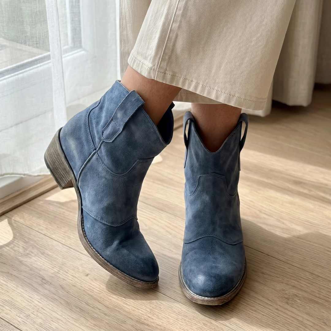 Josephine - Faux Suede Western Ankle Boots
