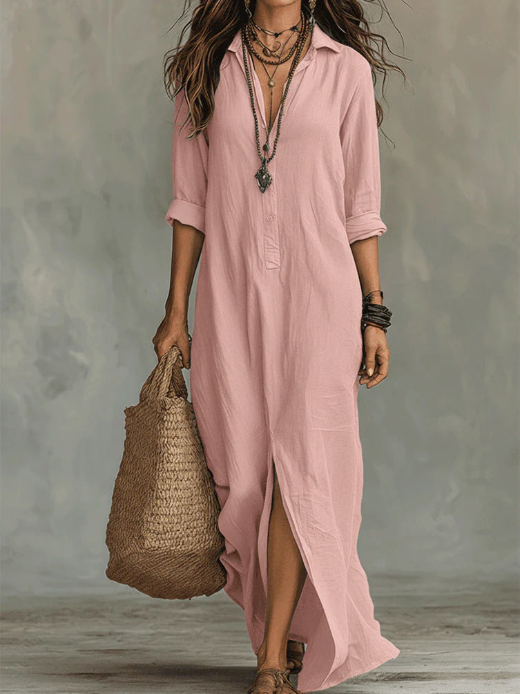 Margot - Relaxed Collared Shirt Maxi Dress
