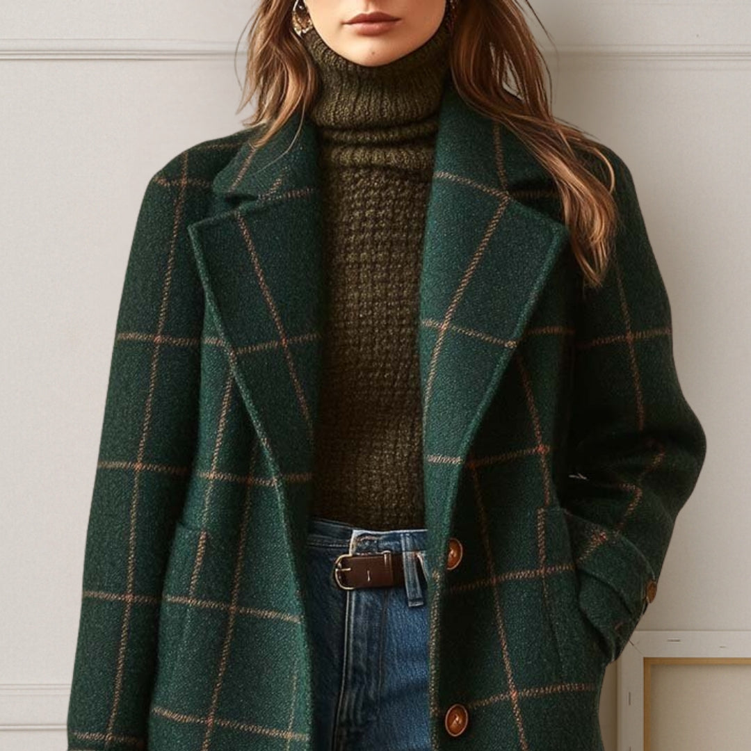 Chelsey | Elegant Longline Tweed-Look Check Coat