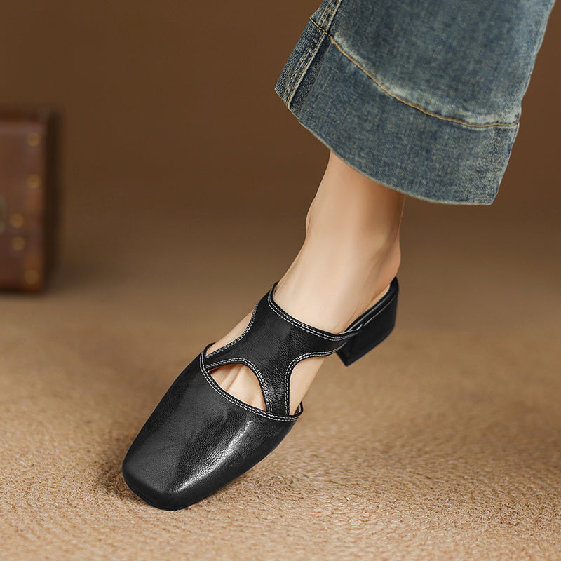Isobel - Square-Toe Block Heel Mules
