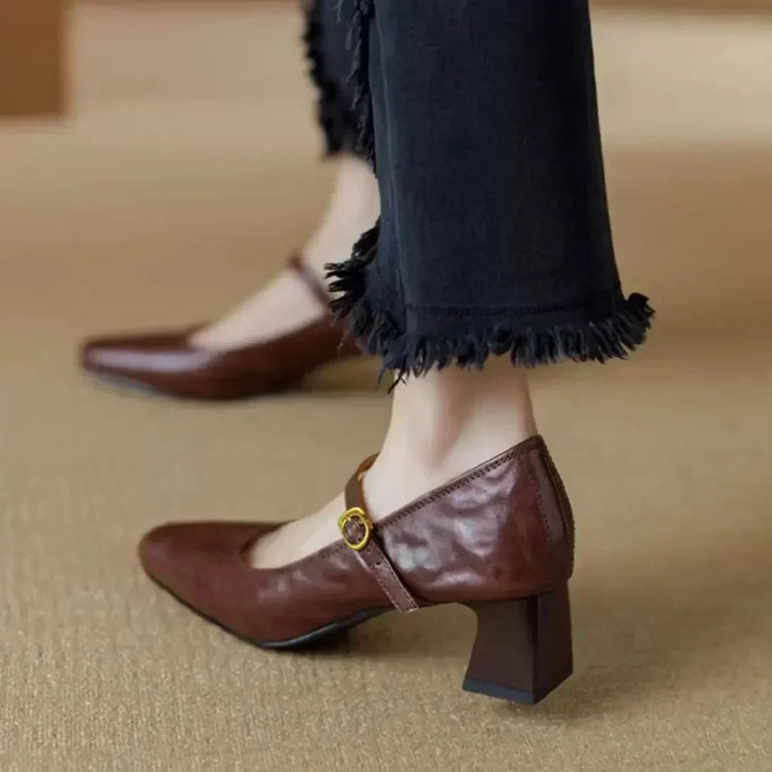 Darcie - Buckled Block Heel Mary Jane Shoes
