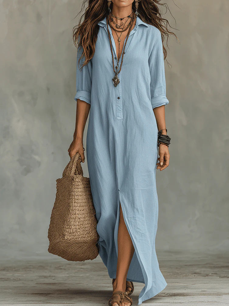 Margot - Relaxed Collared Shirt Maxi Dress
