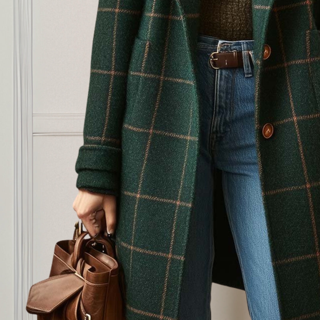 Chelsey | Elegant Longline Tweed-Look Check Coat