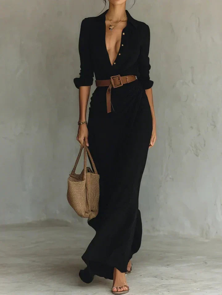 Cordelia - Belted Wrap Shirt Maxi Dress