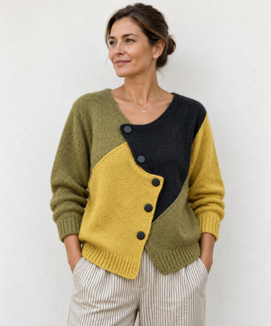 Elena | Asymmetric Colour-Block Knitted Jumper