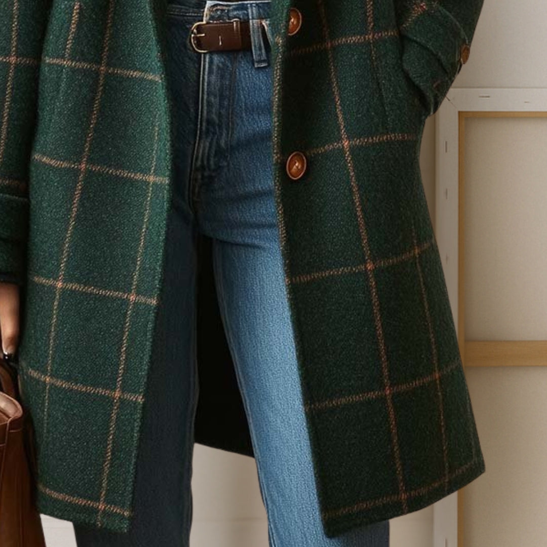 Chelsey | Elegant Longline Tweed-Look Check Coat