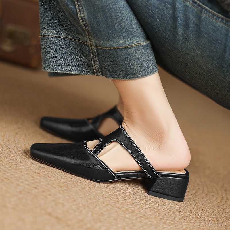 Isobel - Square-Toe Block Heel Mules