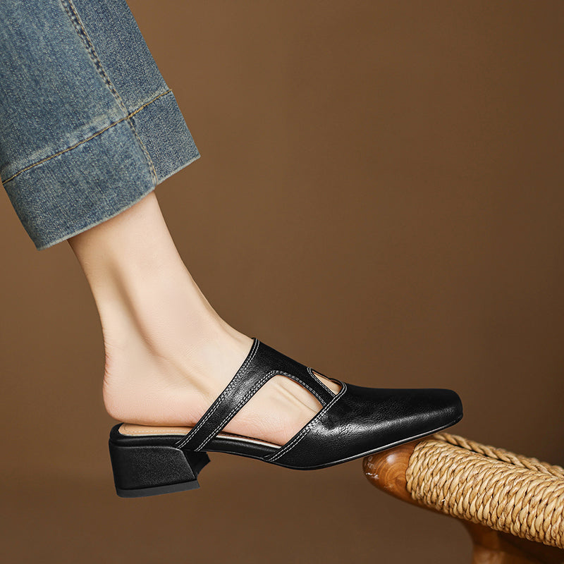 Isobel - Square-Toe Block Heel Mules