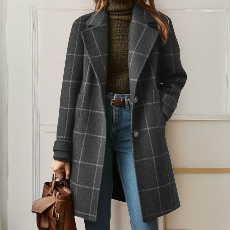 Chelsey | Elegant Longline Tweed-Look Check Coat