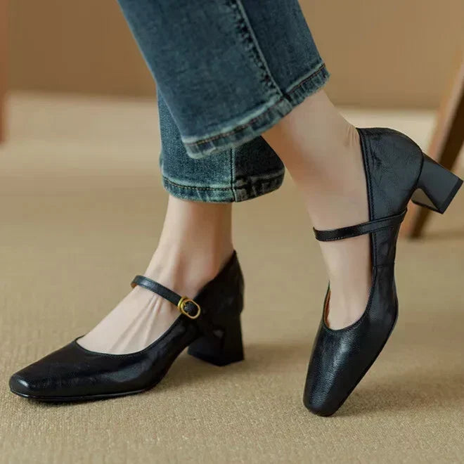 Darcie - Buckled Block Heel Mary Jane Shoes