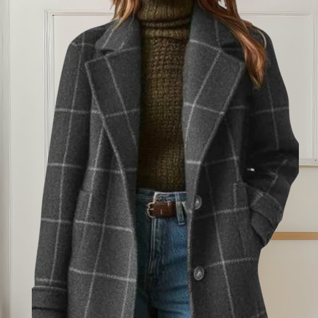 Chelsey | Elegant Longline Tweed-Look Check Coat