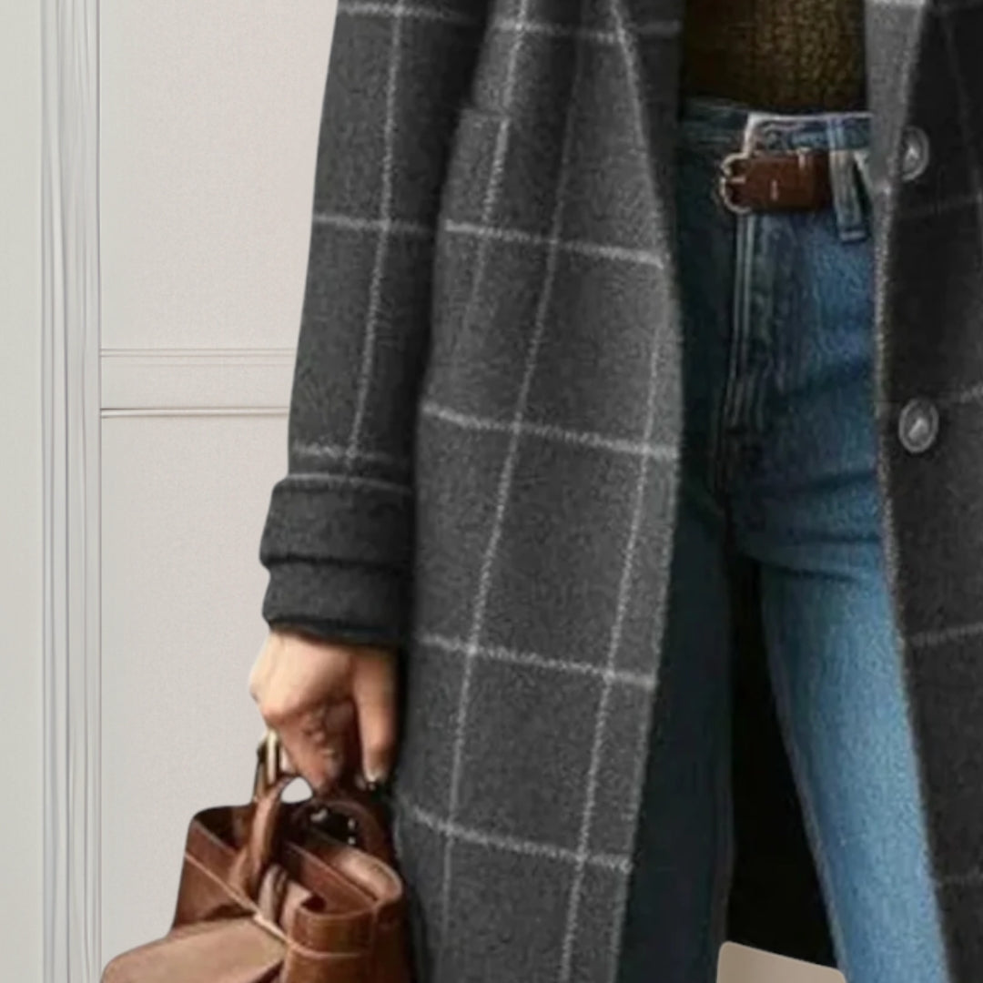 Chelsey | Elegant Longline Tweed-Look Check Coat