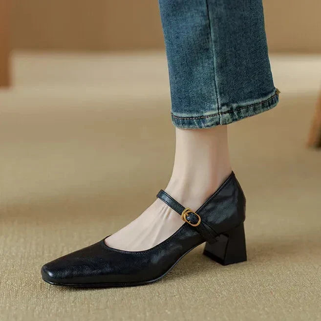 Darcie - Buckled Block Heel Mary Jane Shoes