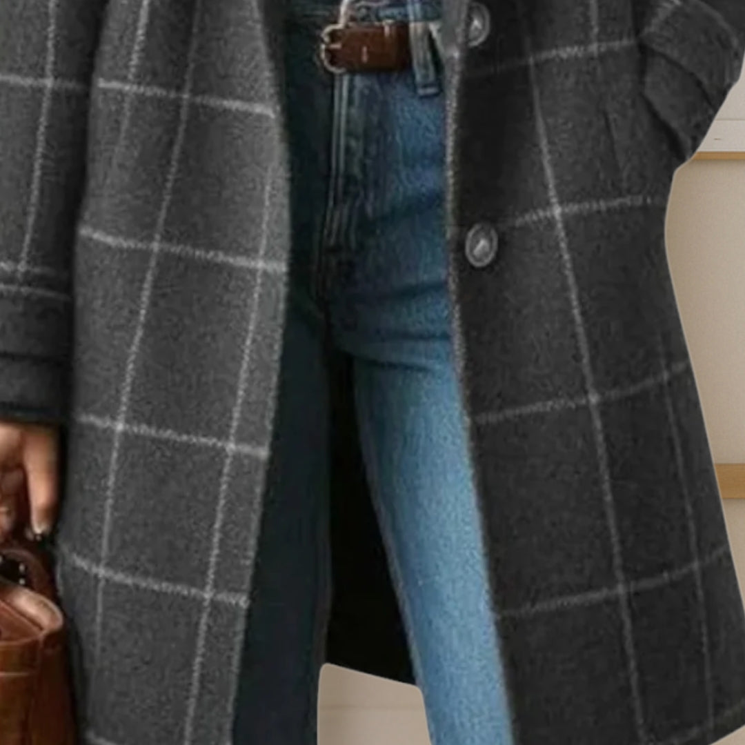 Chelsey | Elegant Longline Tweed-Look Check Coat