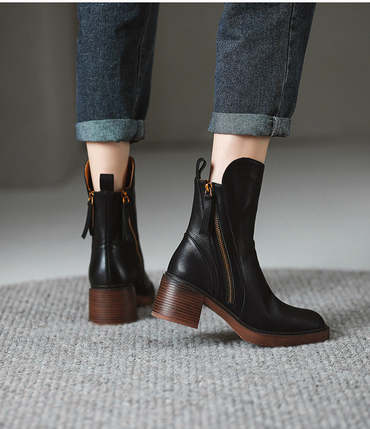 Hedda | Comfortable Block-Heel Ankle Boots with Side Zip