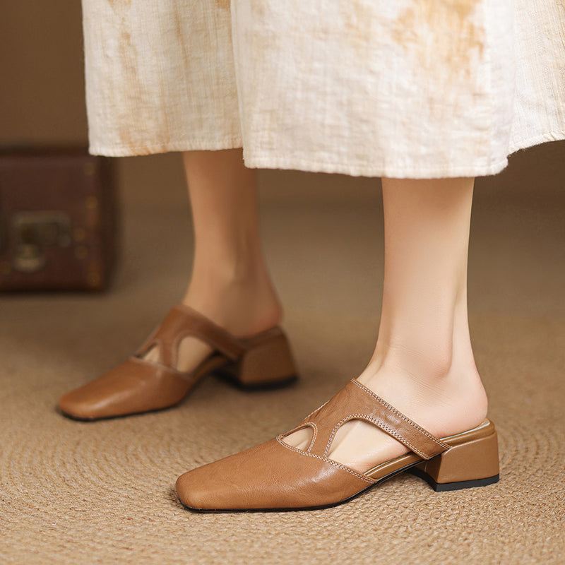 Isobel - Square-Toe Block Heel Mules
