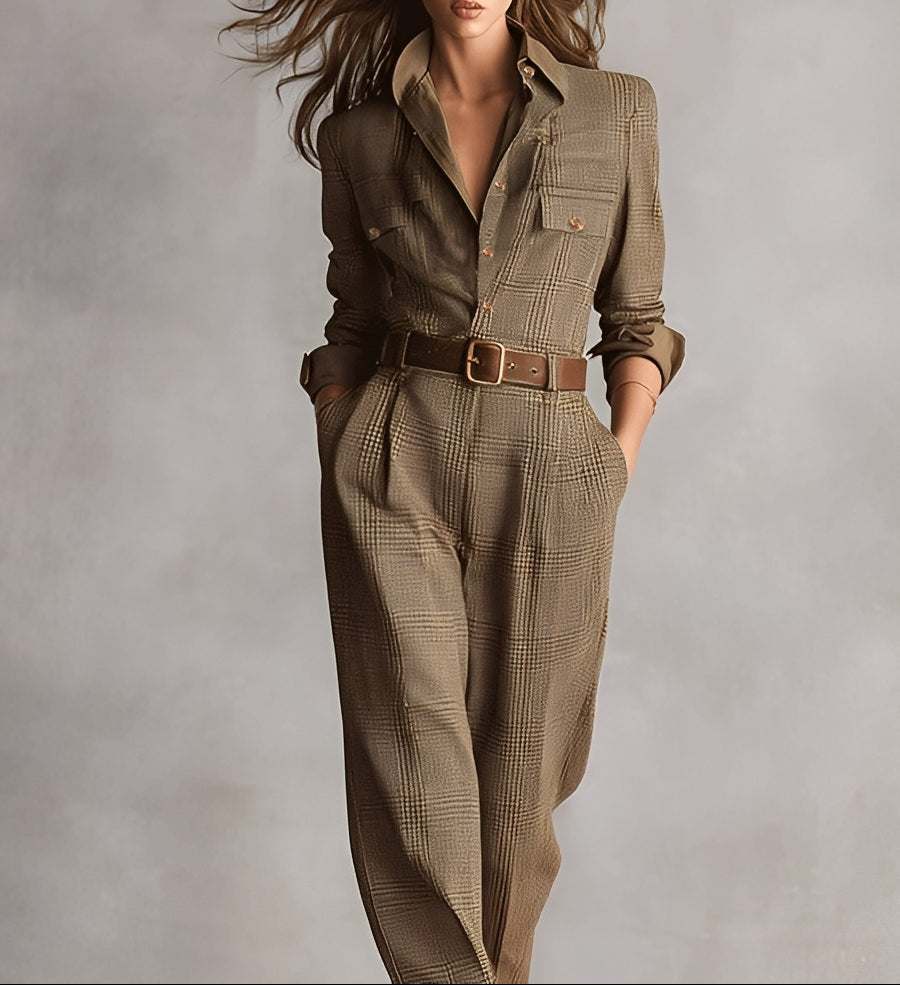 Ingrid - Checked Belted Utility Jumpsuit