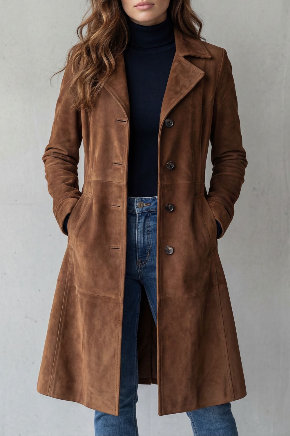 Sofia | Vintage Suede-Look Long Coat