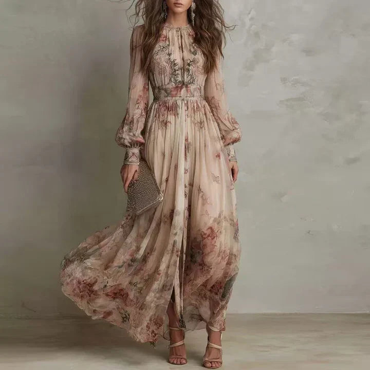 Willow - Vintage Floral High Neck Maxi Dress