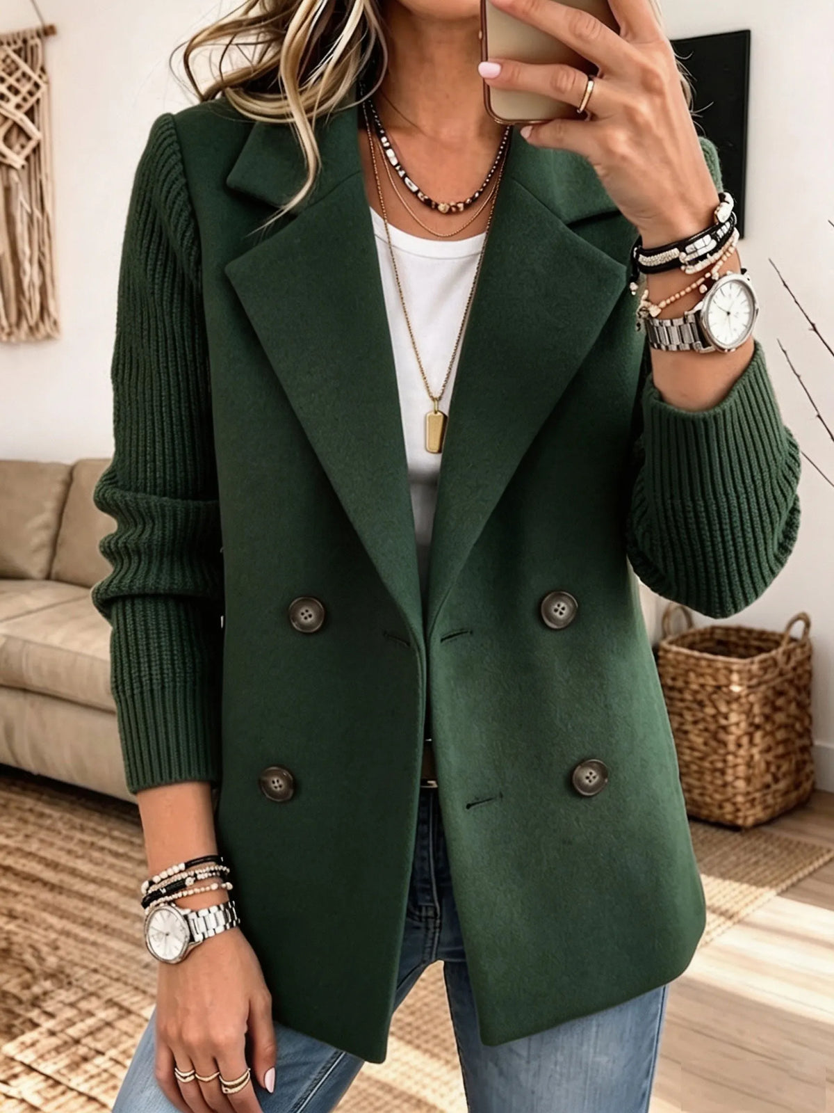Carla | Elegant Blazer with Knitted Sleeves