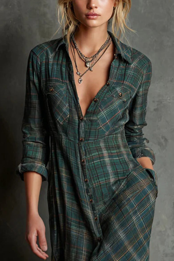 Rowan - Checked Button-Front Maxi Shirt Dress