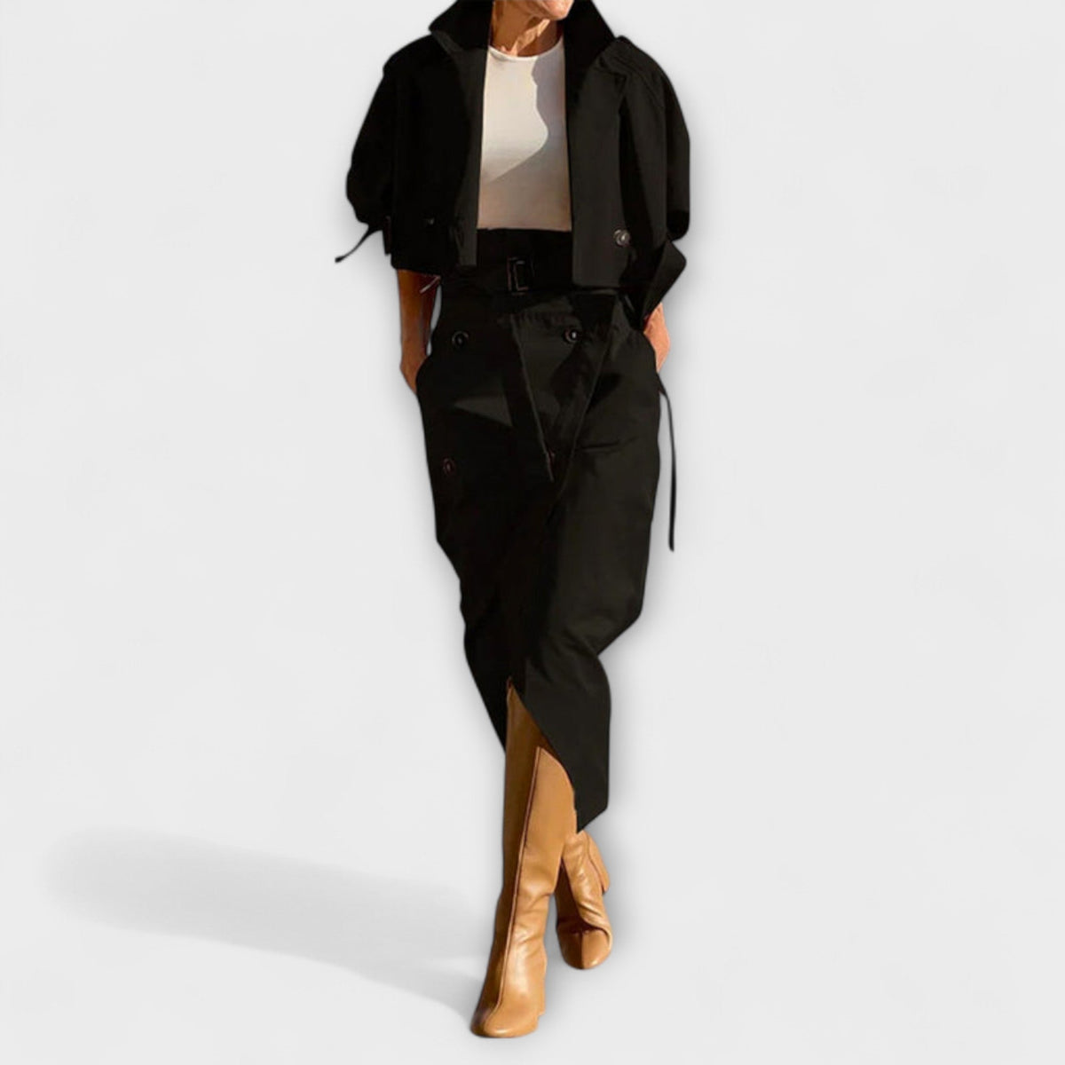 Lyra – Elegant Jacket and Midi Skirt with Pockets