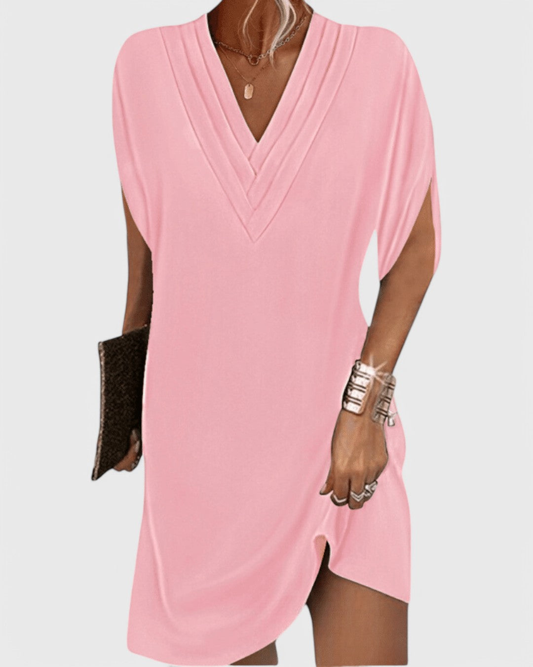 Saskia - Draped V-Neck Shift Dress