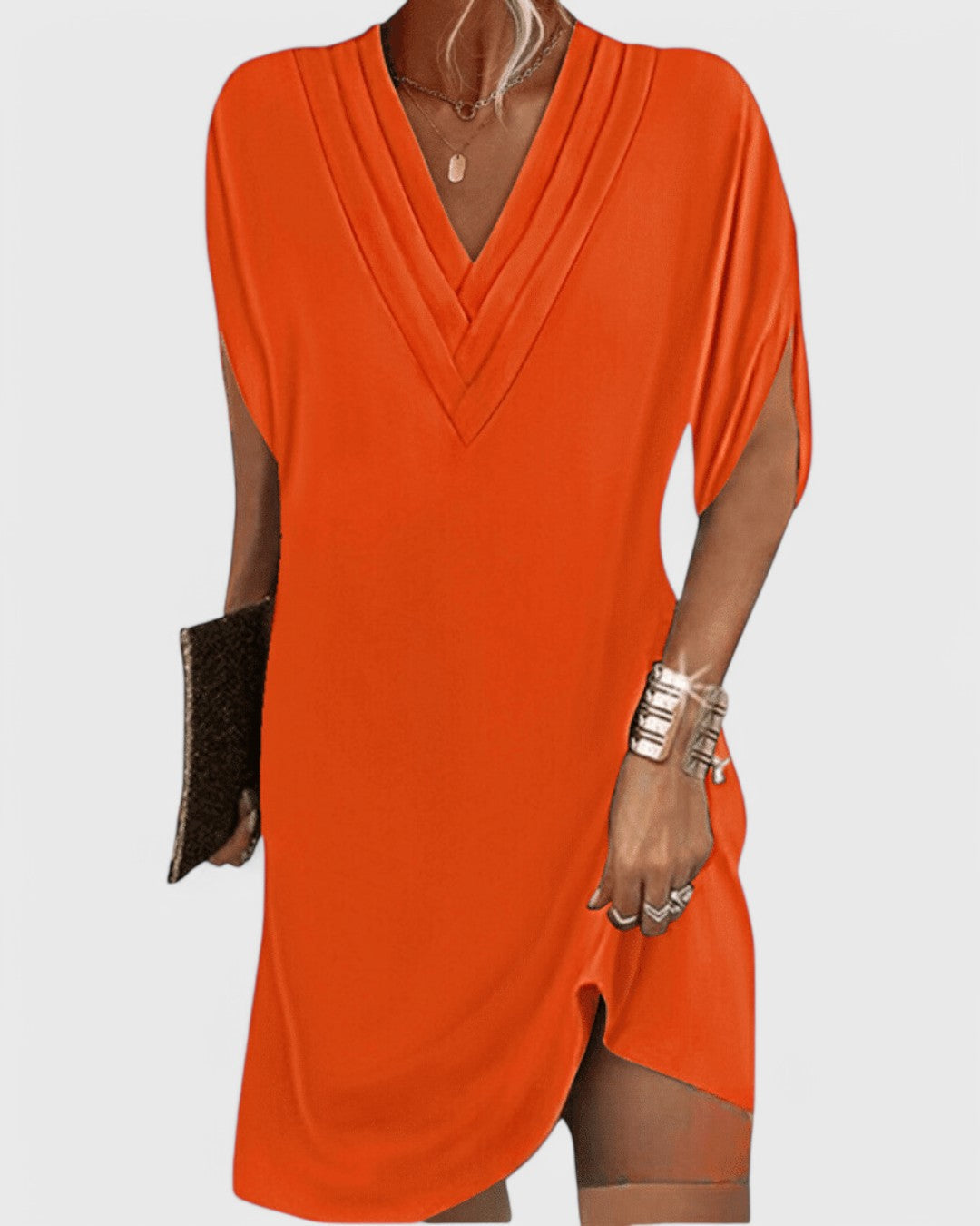 Saskia - Draped V-Neck Shift Dress