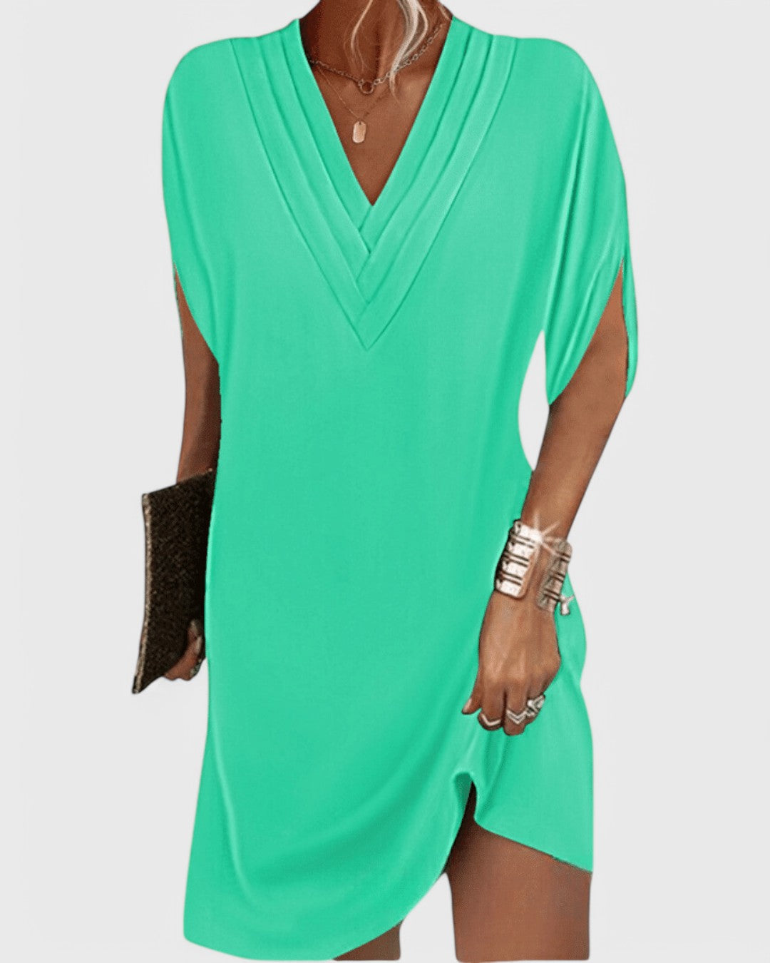 Saskia - Draped V-Neck Shift Dress