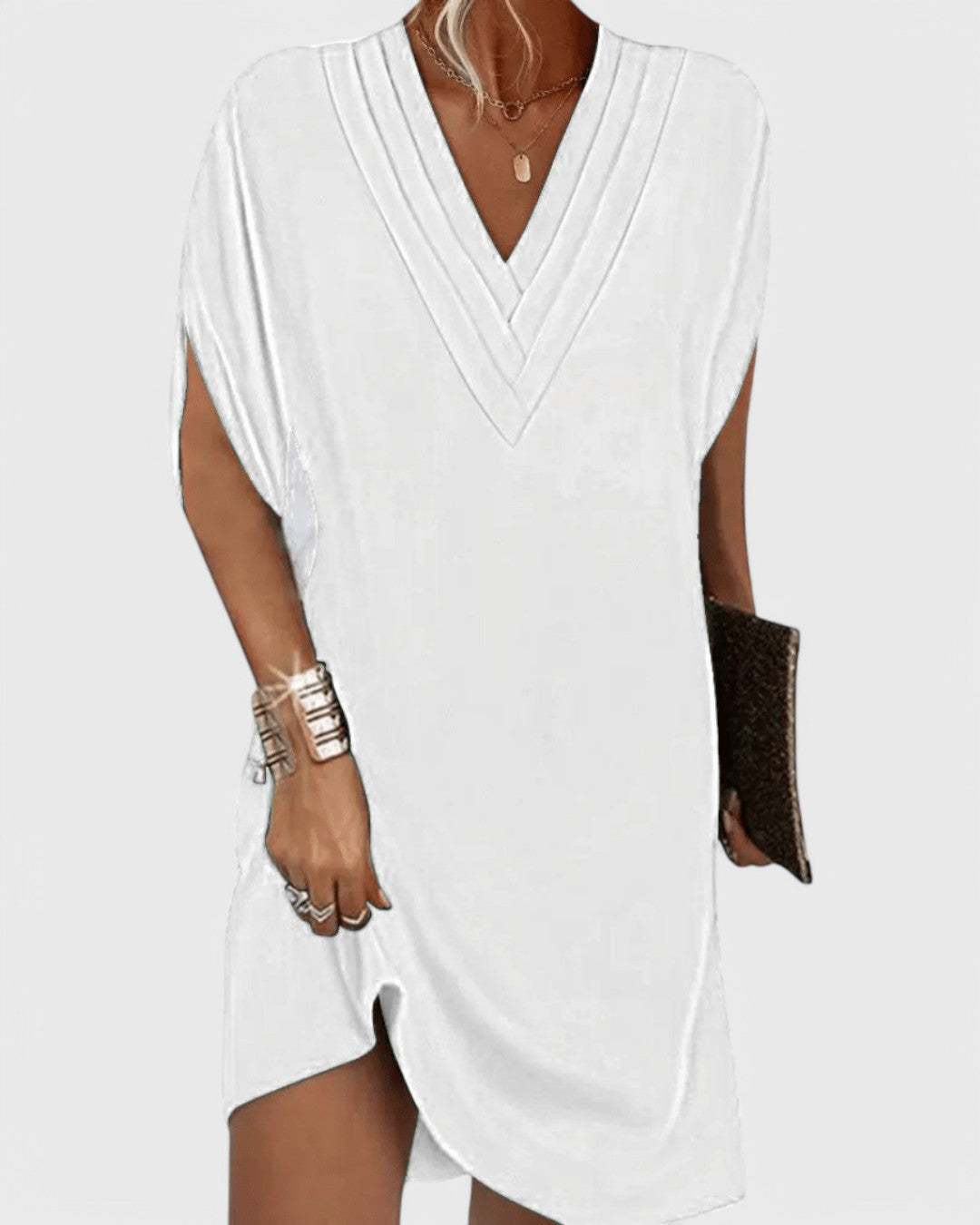 Saskia - Draped V-Neck Shift Dress