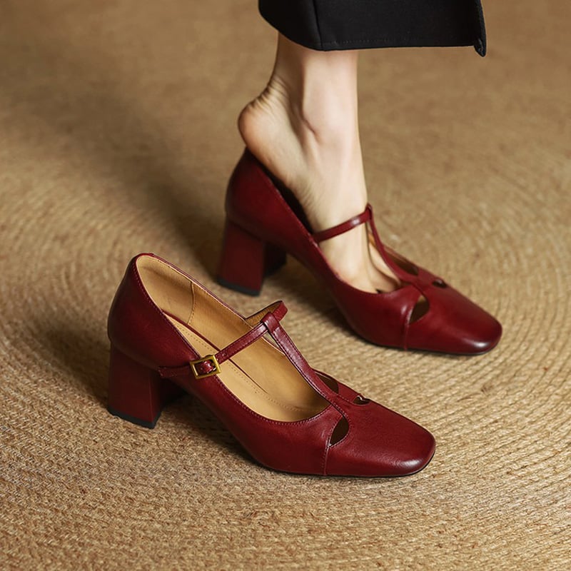 Bryony - T-Bar Block Heel Shoes
