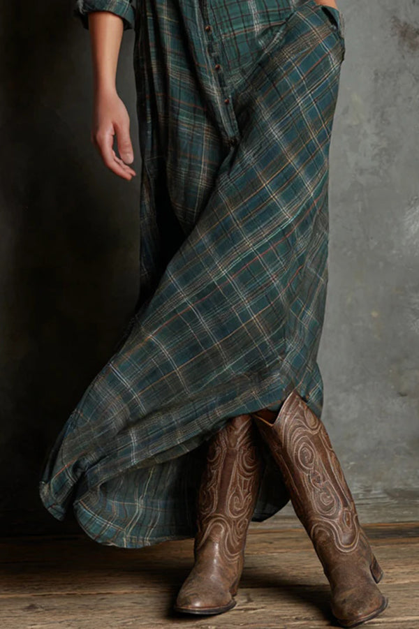 Rowan - Checked Button-Front Maxi Shirt Dress