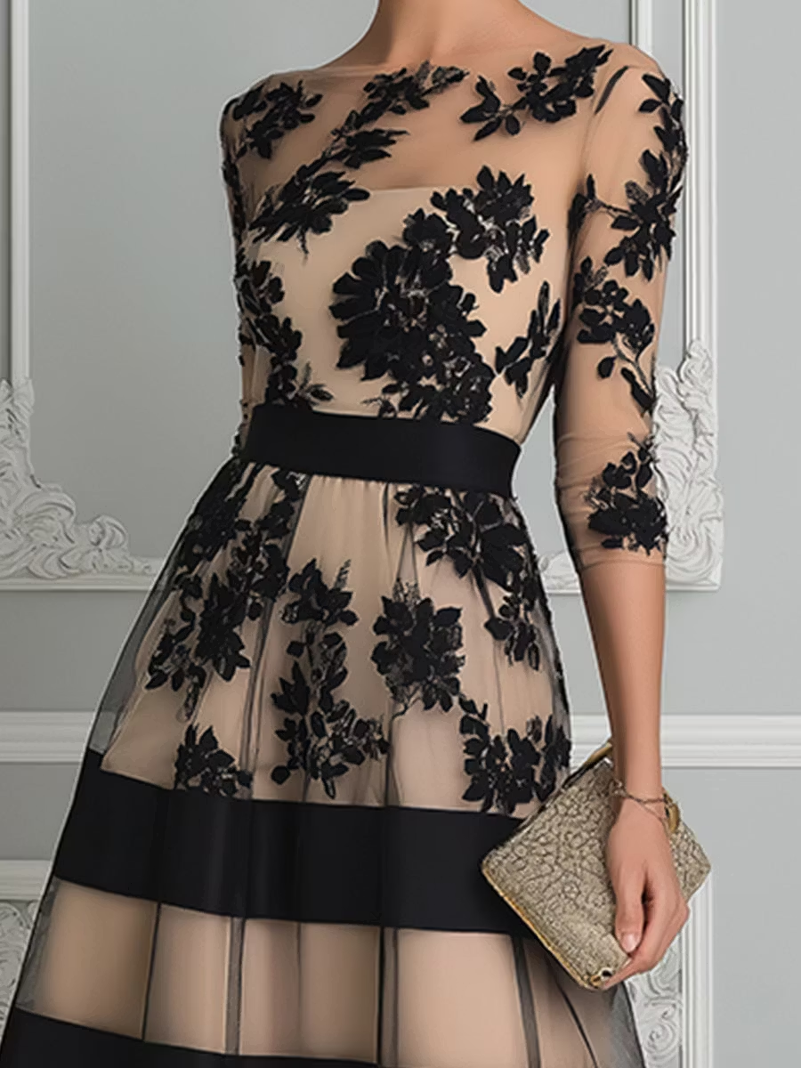 Eleanor - Floral Lace A-Line Midi Dress