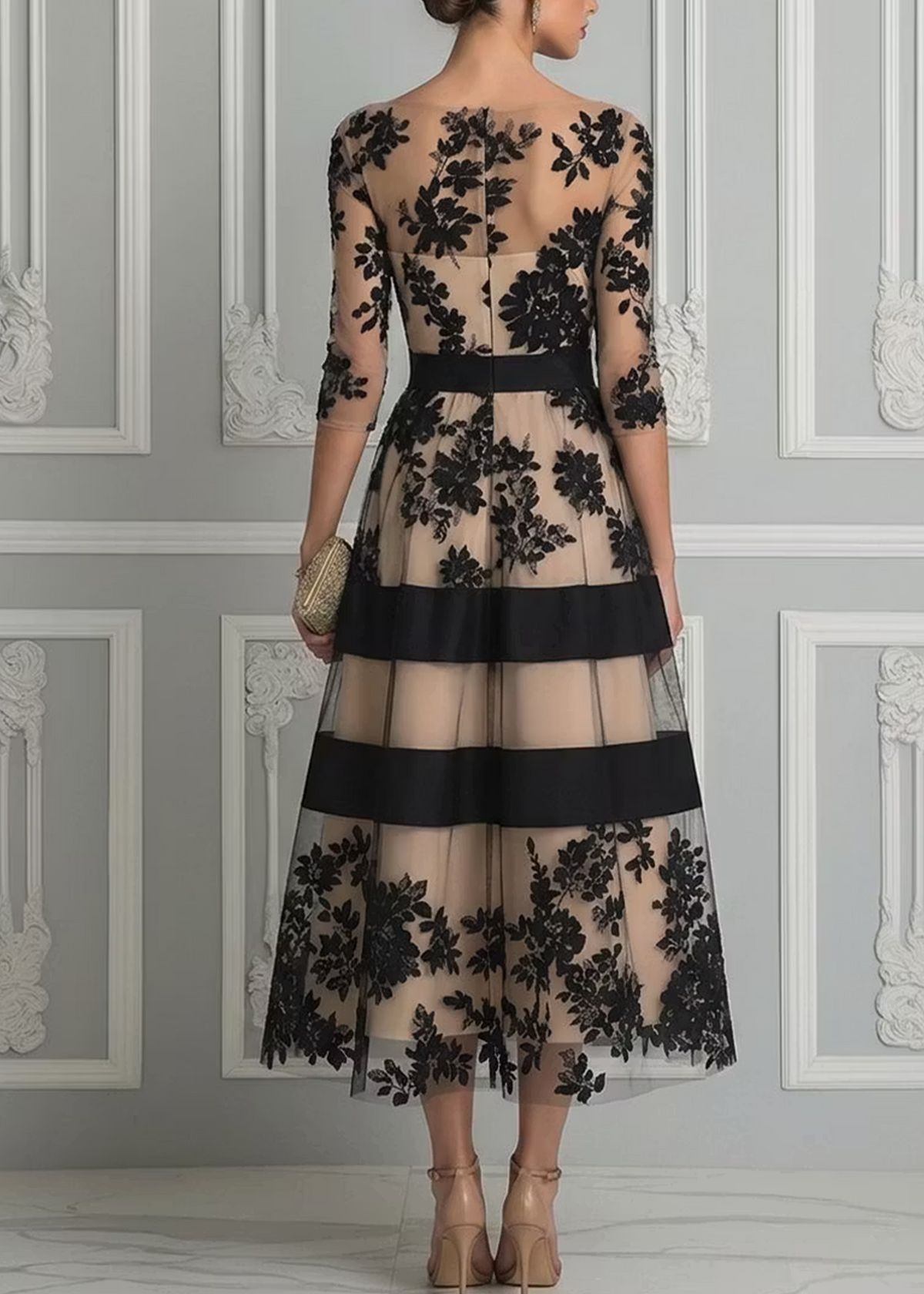 Eleanor - Floral Lace A-Line Midi Dress