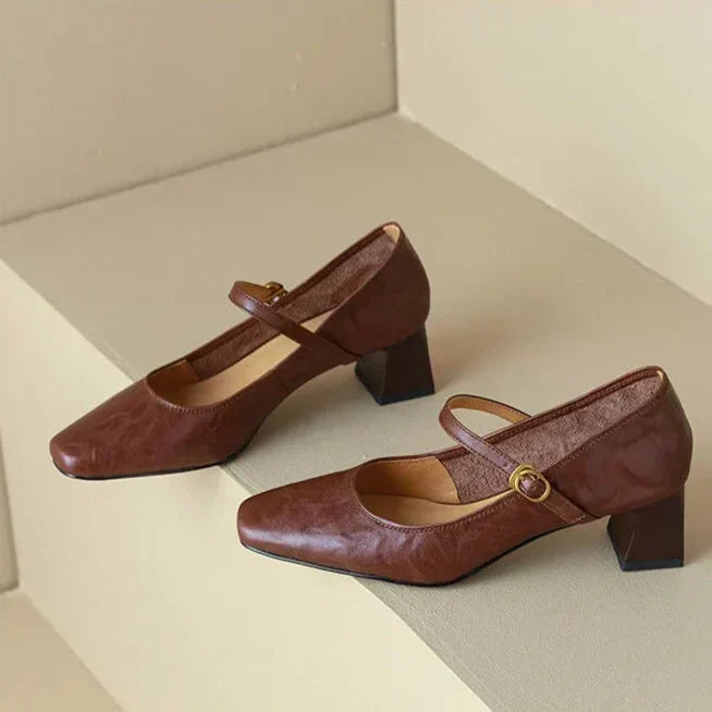 Darcie - Buckled Block Heel Mary Jane Shoes