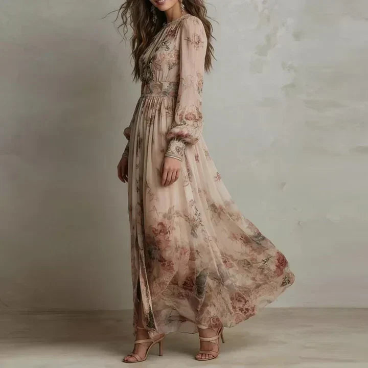 Willow - Vintage Floral High Neck Maxi Dress