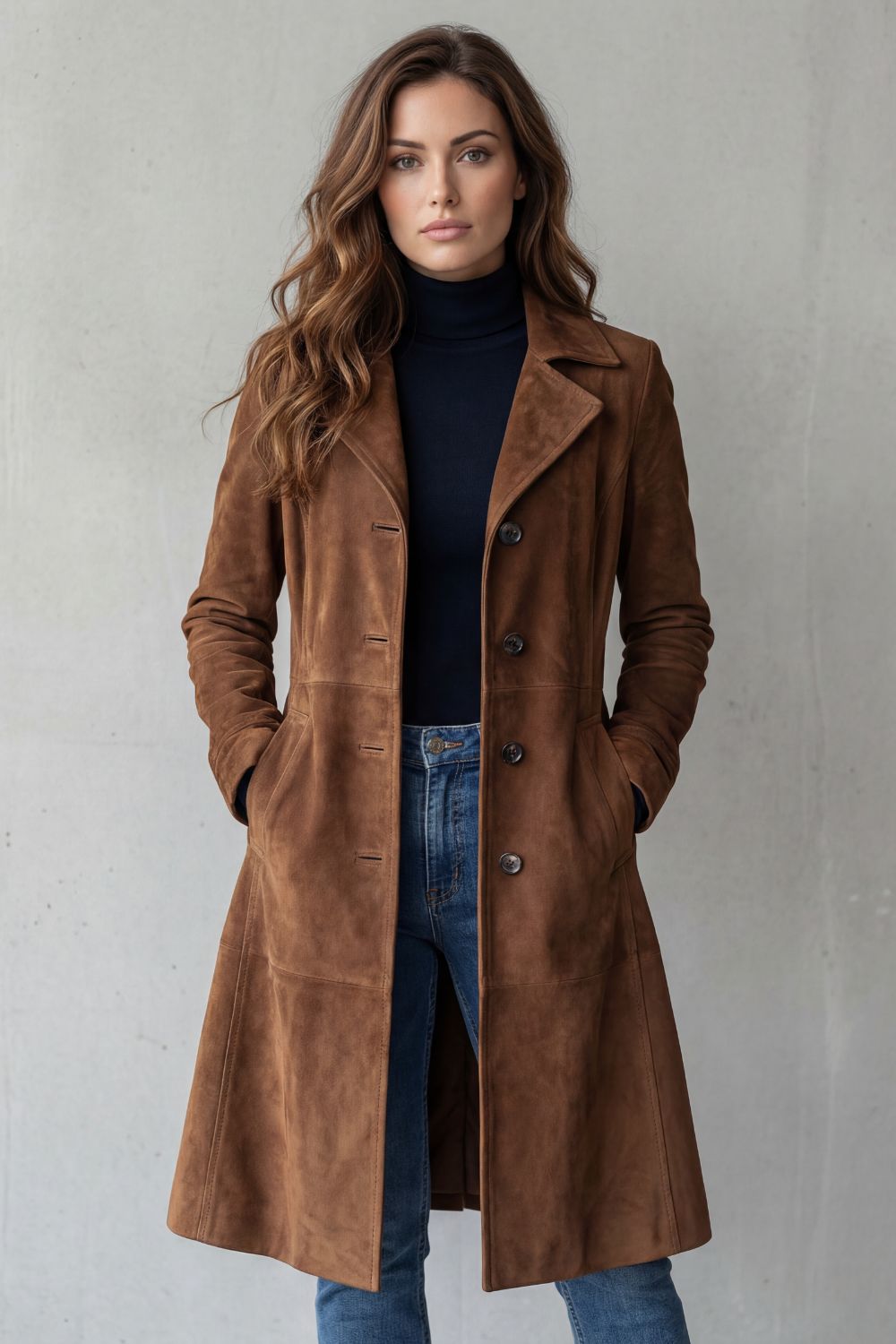 Sofia | Vintage Suede-Look Long Coat