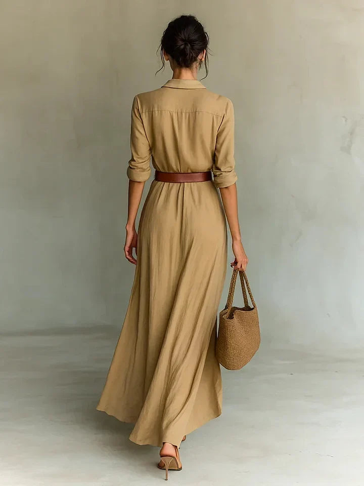 Cordelia - Belted Wrap Shirt Maxi Dress