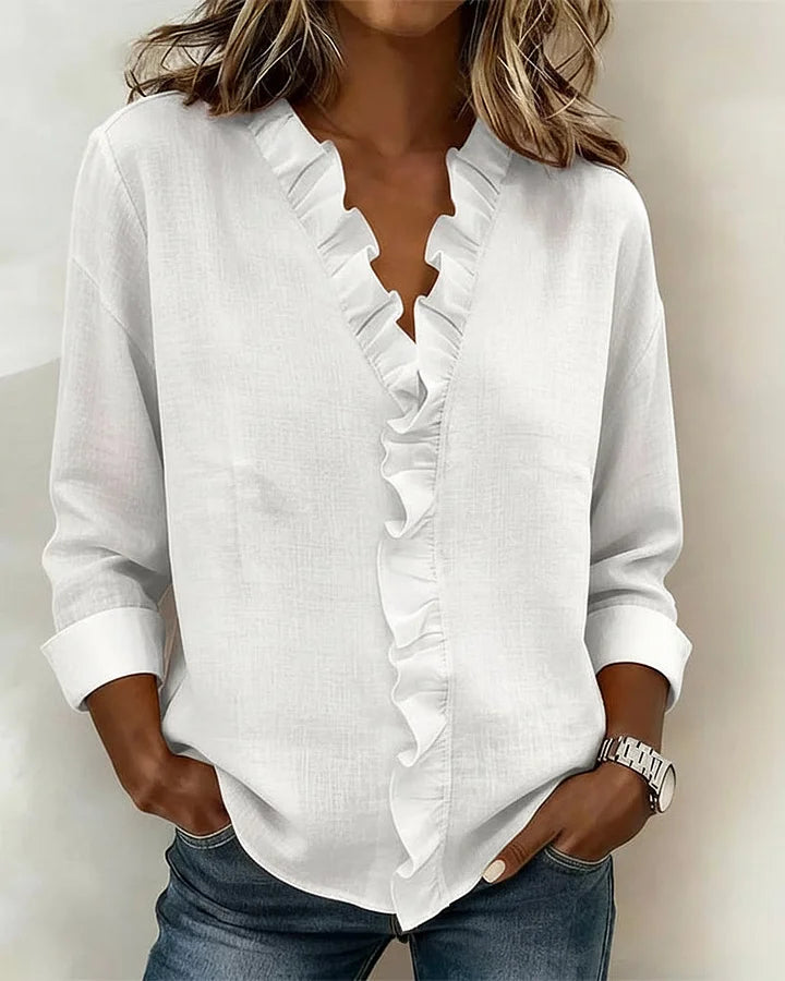 Odette - Ruffled V-Neck Blouse