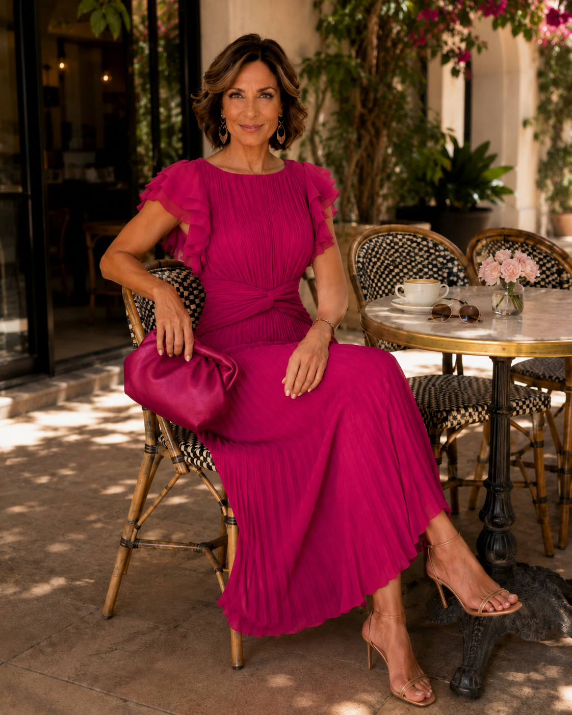 Genevieve - Pleated Flutter Sleeve Midi Dress