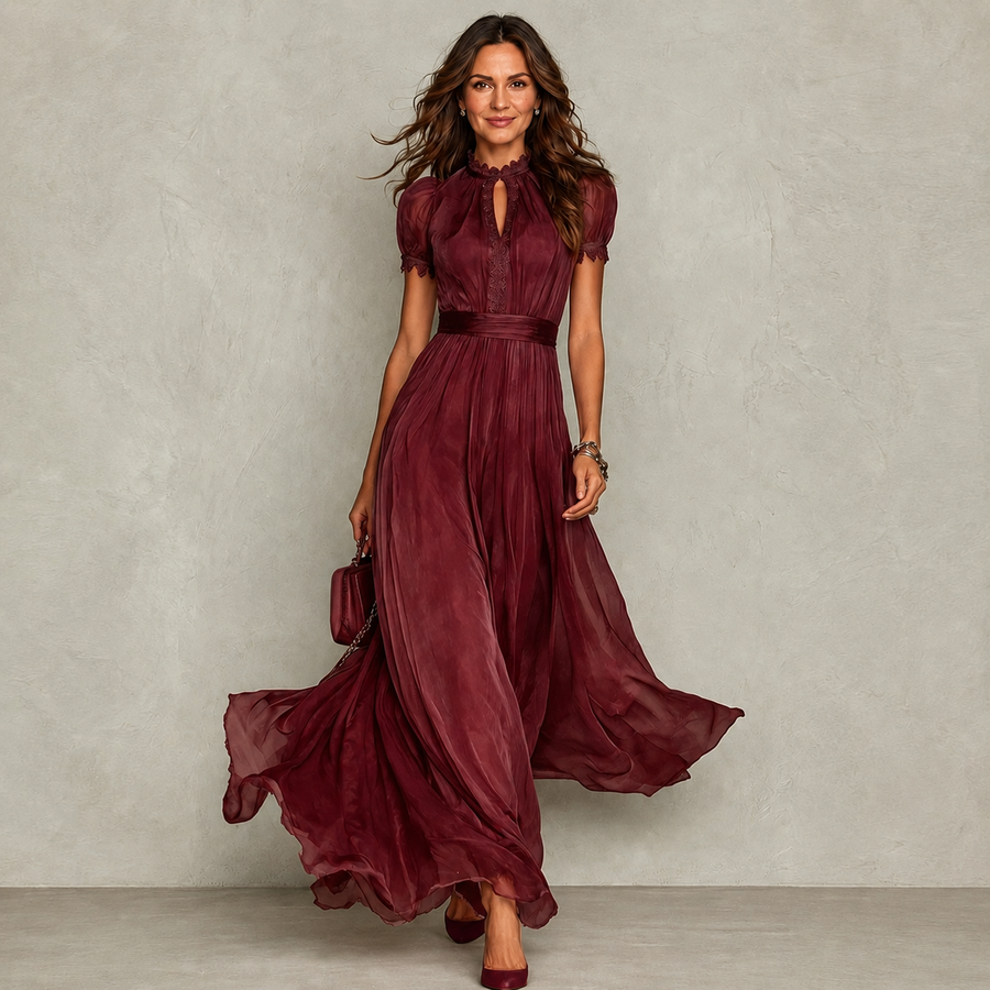 Saskia - Ruffle Neck Pleated Maxi Dress
